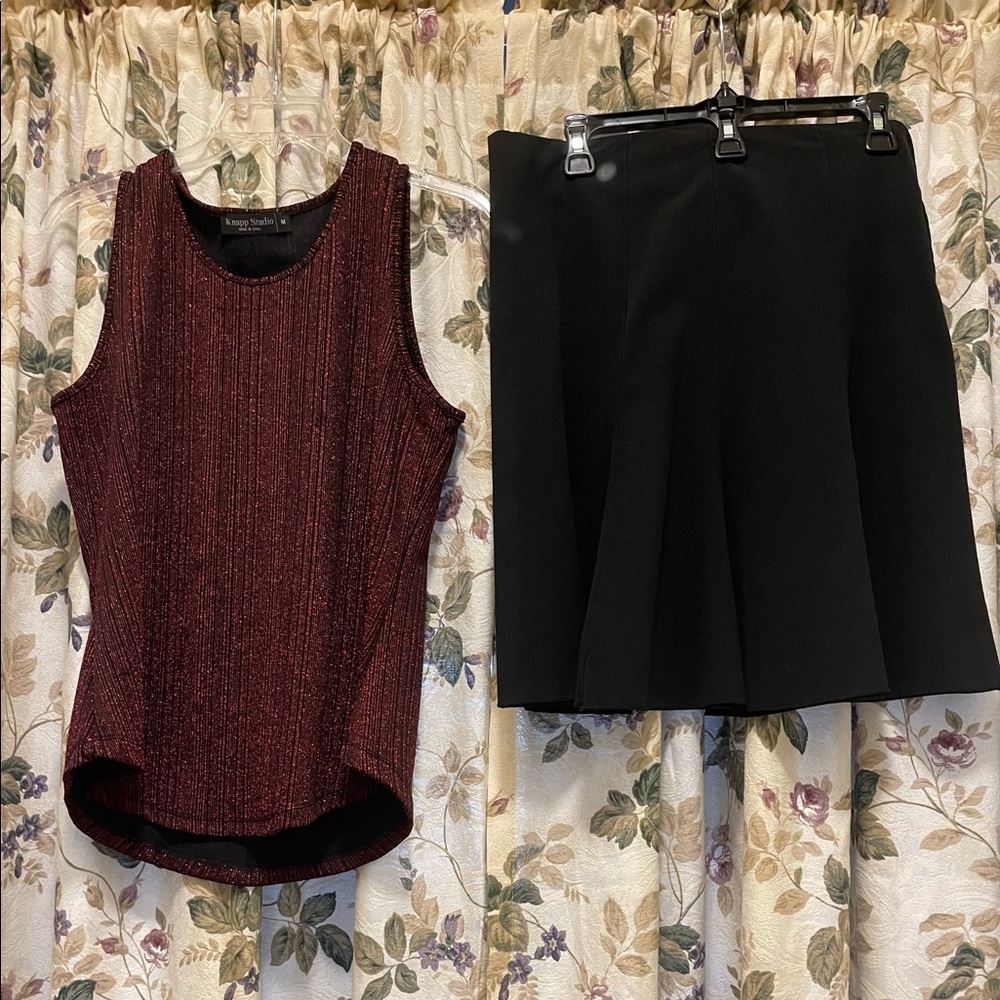 Sparkly Blouse size M and Flare bottom black skirt size 9 good condition